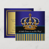 Invitation Royal Navy Blue Black Gold Prince Baby Boy Douche (Devant / Derrière)