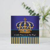 Invitation Royal Navy Blue Black Gold Prince Baby Boy Douche (Debout devant)