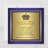 Invitation Royal Navy Blue Black Gold Prince Baby Boy Douche (Dos)