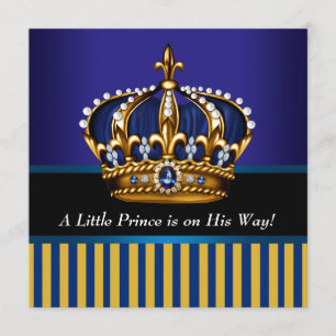 Invitation Royal Navy Blue Black Gold Prince Baby Boy Douche
