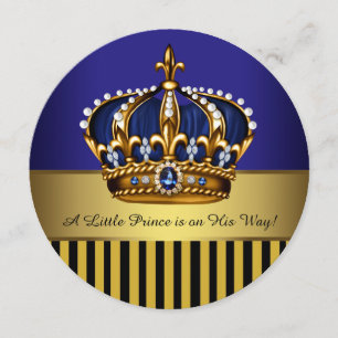 Invitation Royal Navy Blue Black Gold Prince Baby Boy Douche