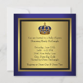 Invitation Royal Navy Blue Black Gold Prince Baby Boy Douche (Dos)