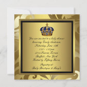Invitation Royal Navy Blue Black Gold Prince Baby Boy Douche (Dos)