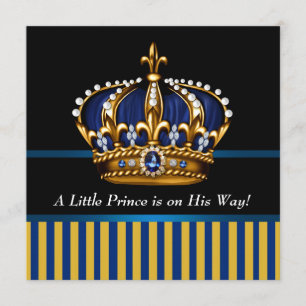 Invitation Royal Navy Blue Black Gold Prince Baby Boy Show