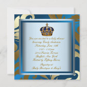 Invitation Royal Navy Blue Black Prince Baby Boy Douche (Dos)
