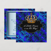 Invitation Royal Navy Blue Black Prince Baby Boy Douche (Devant / Derrière)