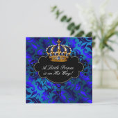Invitation Royal Navy Blue Black Prince Baby Boy Douche (Debout devant)