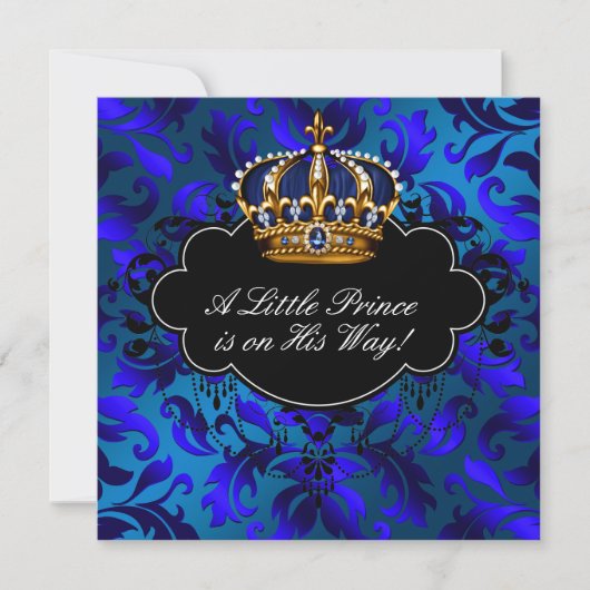 Invitation Royal Navy Blue Black Prince Baby Boy Douche (Devant)