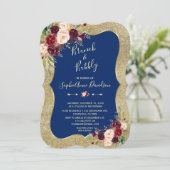 Invitation Royal Navy Blue Blush Floral Gold Brunch & Bubbly (Debout devant)
