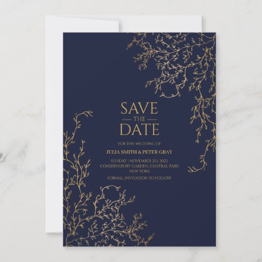 Invitation Royal Navy-Blue & Gold Enregistrer La Date Mariage (Devant)