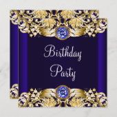 Invitation Royal Navy Blue Gold Womans fête d'anniversaire (Devant / Derrière)