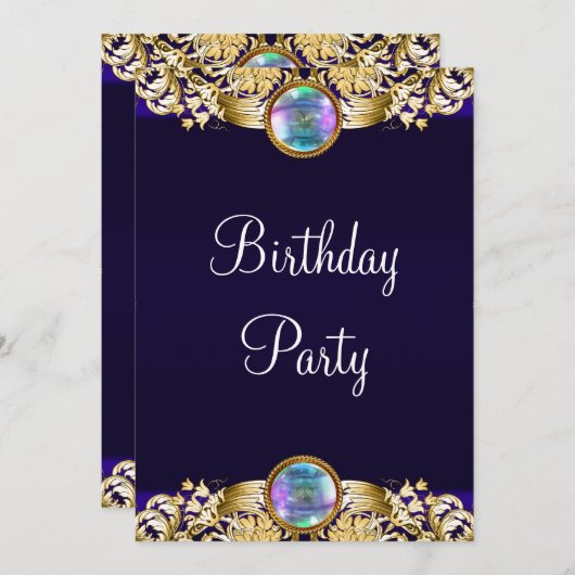 Invitation Royal Navy Blue Gold Womans fête d'anniversaire (Devant / Derrière)