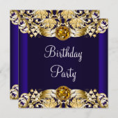Invitation Royal Navy Blue Gold Womans fête d'anniversaire (Devant / Derrière)