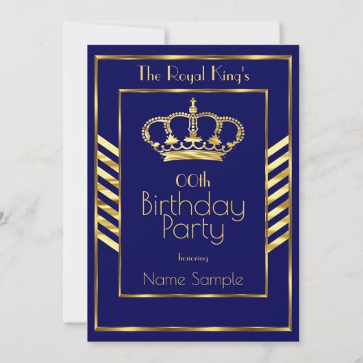 Invitation Royal Navy Blue King Man fête d'anniversaire Gold (Devant)