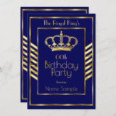 Invitation Royal Navy Blue King Man fête d'anniversaire Gold (Devant / Derrière)