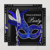 Invitation Royal Navy Blue Masquerade Party (Devant / Derrière)