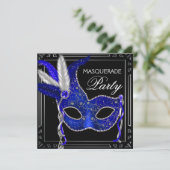 Invitation Royal Navy Blue Masquerade Party (Debout devant)