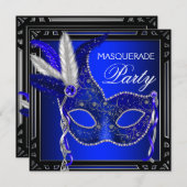 Invitation Royal Navy Blue Masquerade Party (Devant / Derrière)