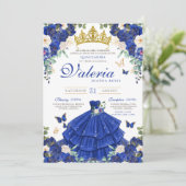 Invitation Royal Navy Blue Rose Butterfly Princess Anniversai (Debout devant)