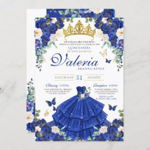 Invitation Royal Navy Blue Rose Butterfly Princess Anniversai