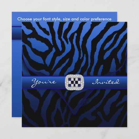 Invitation Royal Navy Blue Zebra Party (Devant / Derrière)