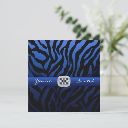 Invitation Royal Navy Blue Zebra Party (Debout devant)