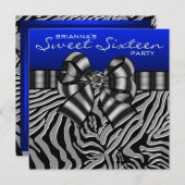 Invitation Royal Navy Blue Zebra Sweet 16 Anniversaire (Devant / Derrière)