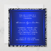 Invitation Royal Navy Blue Zebra Sweet 16 Anniversaire (Dos)
