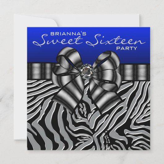 Invitation Royal Navy Blue Zebra Sweet 16 Anniversaire (Devant)