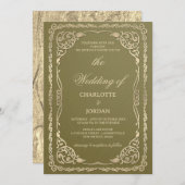Invitation Royal Olive Green et Gold Mariage (Devant / Derrière)
