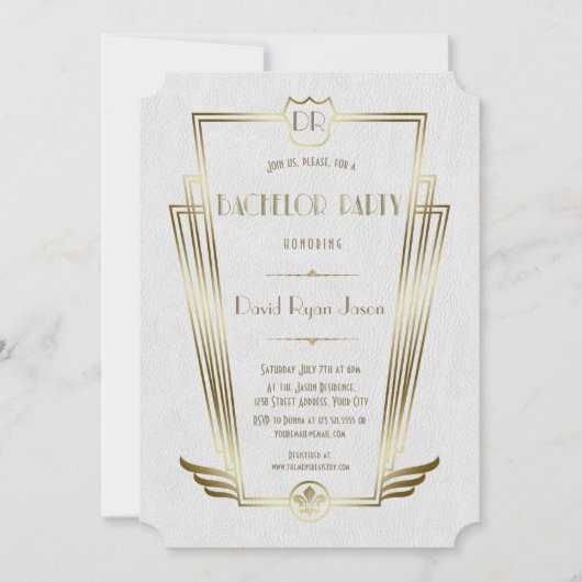 Invitation Royal Or Blanc Art Déco Monogramme Enterrement de  (Devant)