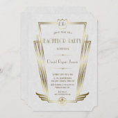 Invitation Royal Or Blanc Art Déco Monogramme Enterrement de  (Devant / Derrière)
