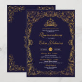 Invitation Royal Ornamental Gold Blue Crown Storybook (Devant / Derrière)