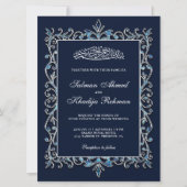 Invitation Royal Ornat Sapphire Bleu Mariage musulman islamiq (Devant)
