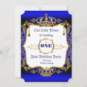 Invitation Royal Prince 1ère fête d'anniversaire Blue Gold Cr (Devant)