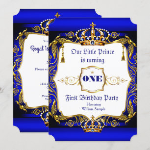 Invitation Royal Prince 1ère fête d'anniversaire Blue Gold Cr