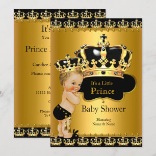 Invitation Royal Prince Baby shower Black Gold Blonde