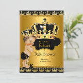 Invitation Royal Prince Baby shower Black Gold Brunette (Debout devant)