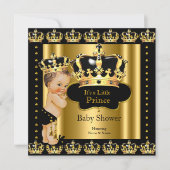 Invitation Royal Prince Baby shower Black Gold Crown (Devant)