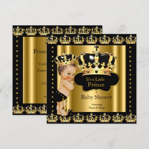 Invitation Royal Prince Baby shower Black Gold Crown