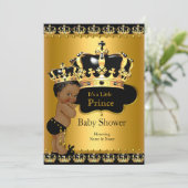 Invitation Royal Prince Baby shower Black Gold Ethnic (Debout devant)