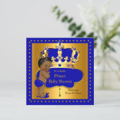 Invitation Royal Prince Baby shower Blue Boy Crown Ethnic (Debout devant)
