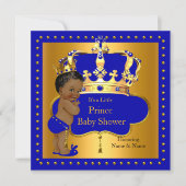Invitation Royal Prince Baby shower Blue Boy Crown Ethnic (Devant)
