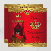 Invitation Royal Prince Baby shower Boy Regal Red Crown (Devant / Derrière)