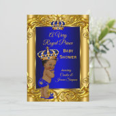 Invitation Royal Prince Baby shower Royal bleu or ethnique (Debout devant)