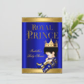 Invitation Royal Prince Boy Baby shower Bleu OR (Debout devant)
