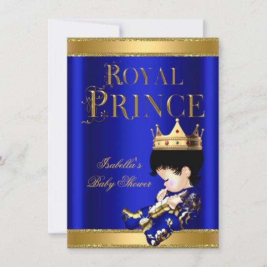 Invitation Royal Prince Boy Baby shower Bleu OR (Devant)