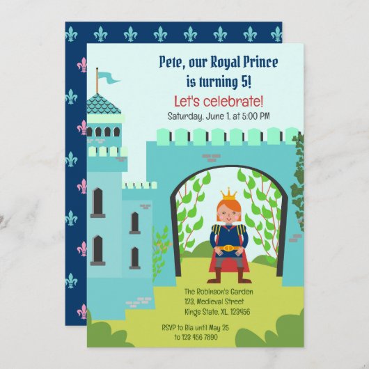 Invitation Royal Prince Boy fête d'anniversaire (Devant / Derrière)