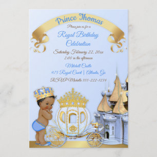Invitation Royal Prince Castle Carriage Blue Gold Boy
