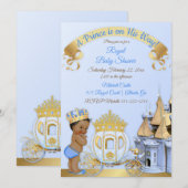 Invitation Royal Prince Castle Carriage Blue Gold Boy (Devant / Derrière)